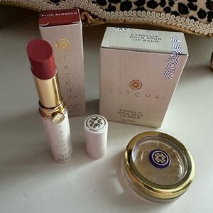 Tatcha Plum Blossom Lipstick and Gold Spun Lip Balm